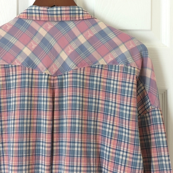 Maison Scotch Pastel Plaid Ombre Long Sleeve Button Down Shirt Blue Pink 2 - Picture 13 of 13